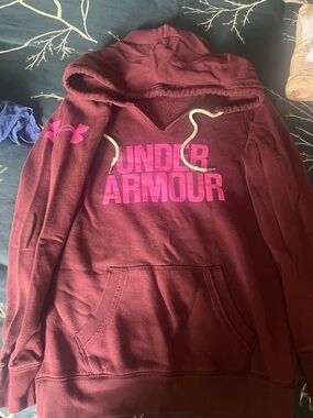 Under Armour Maroon Hoodie with Pink Logo